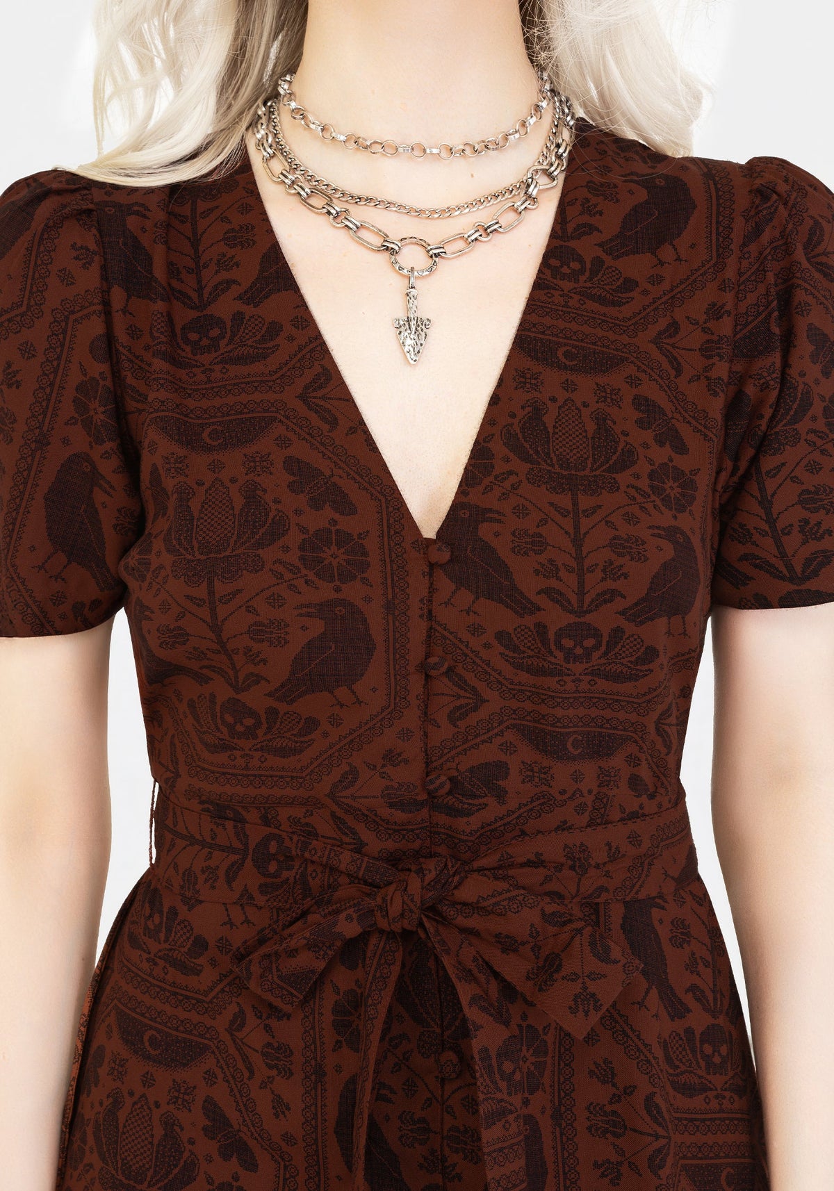 Annabel Rabe Druck Knopf Hoch Midi Kleid - Rust