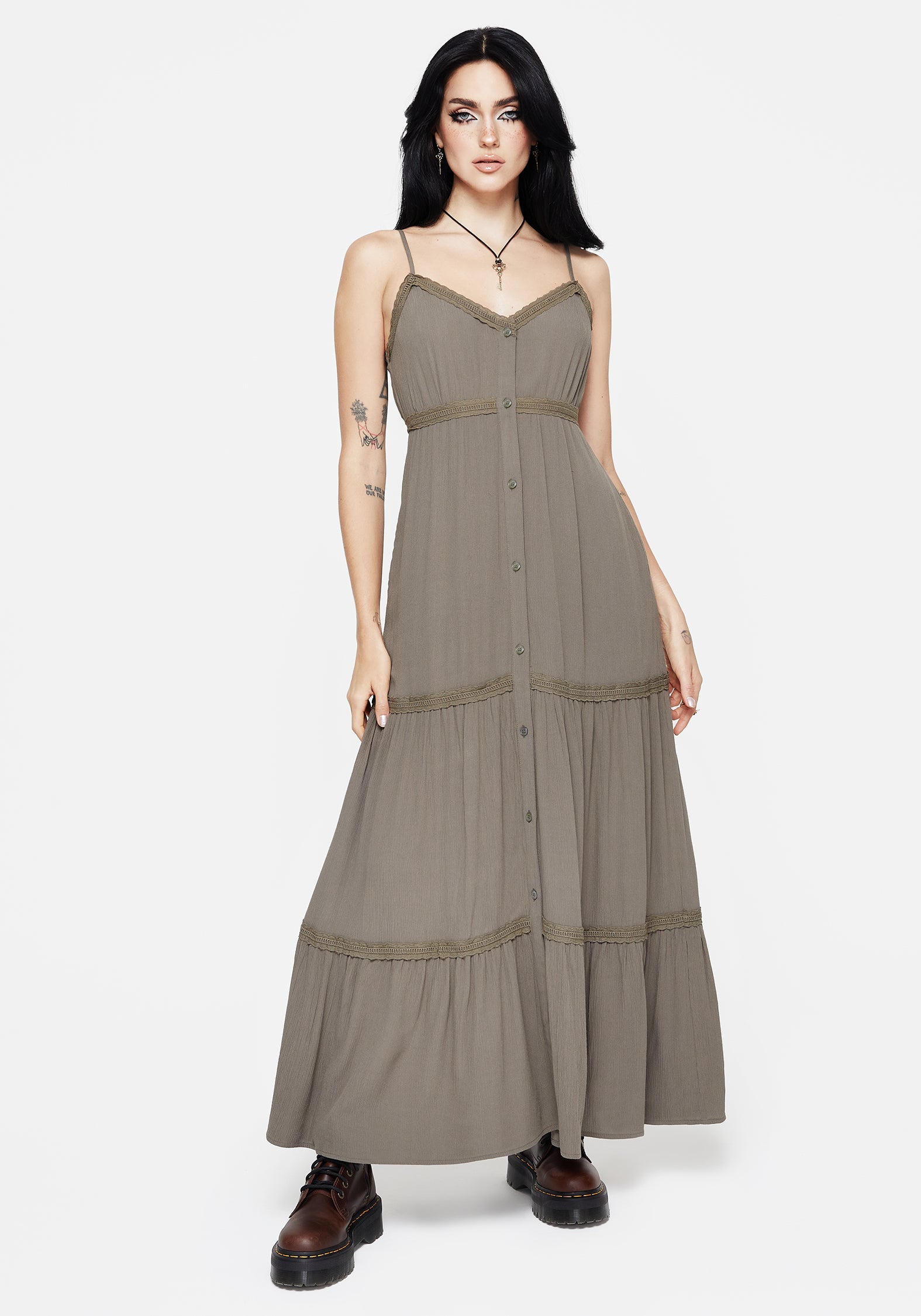 Sara Gestuft Spitze Maxi Cami Kleid