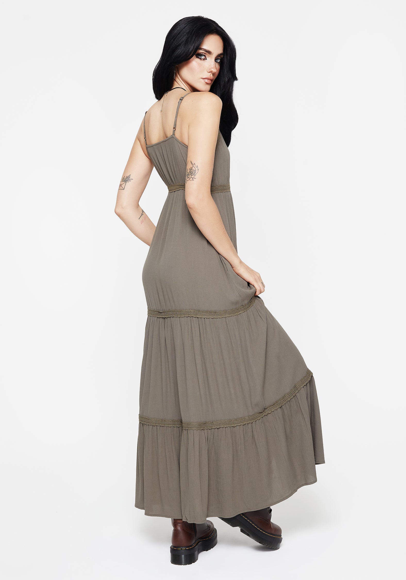Sara Gestuft Spitze Maxi Cami Kleid