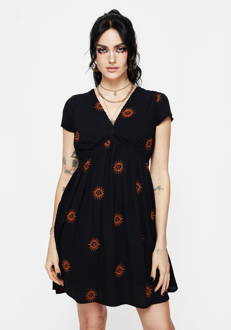 Solstice Bestickt Rüsche Mini Kleid