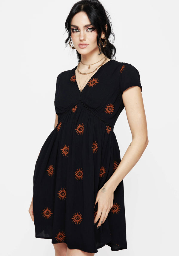 Solstice Bestickt Rüsche Mini Kleid