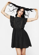 Eartha Baumwolle Bestickt Rüsche Detail Mini Kleid