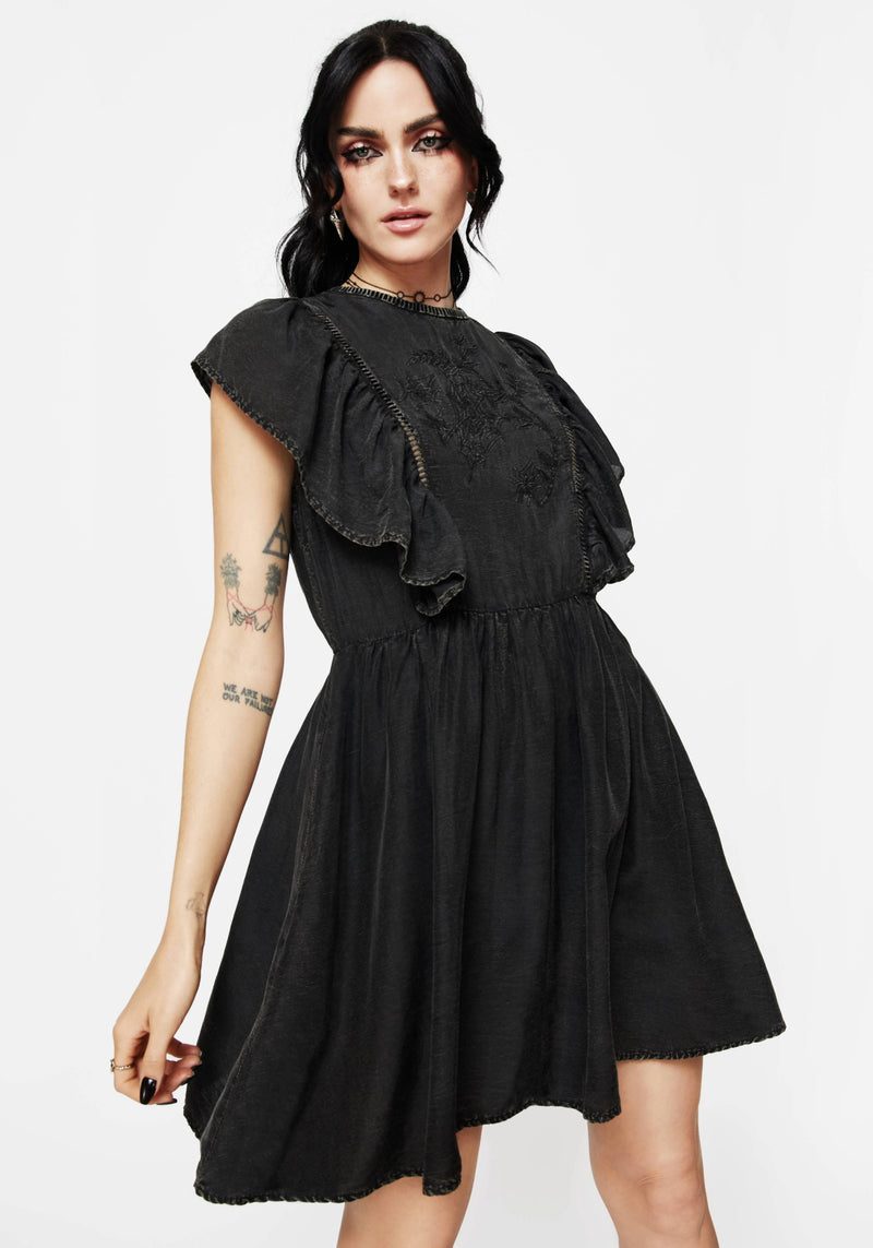 Eartha Baumwolle Bestickt Rüsche Detail Mini Kleid