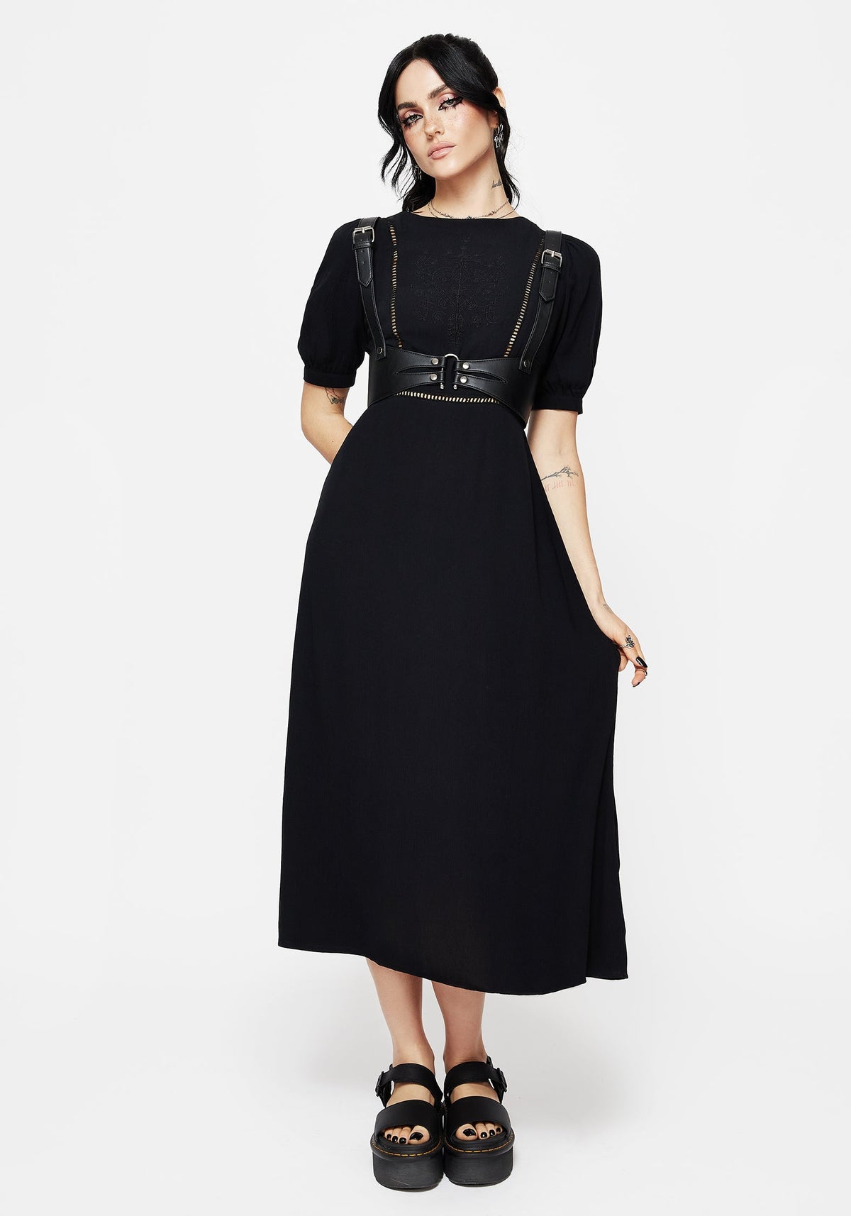 Blessing Puffärmel Ärmel Krawatte Back Midi Kleid