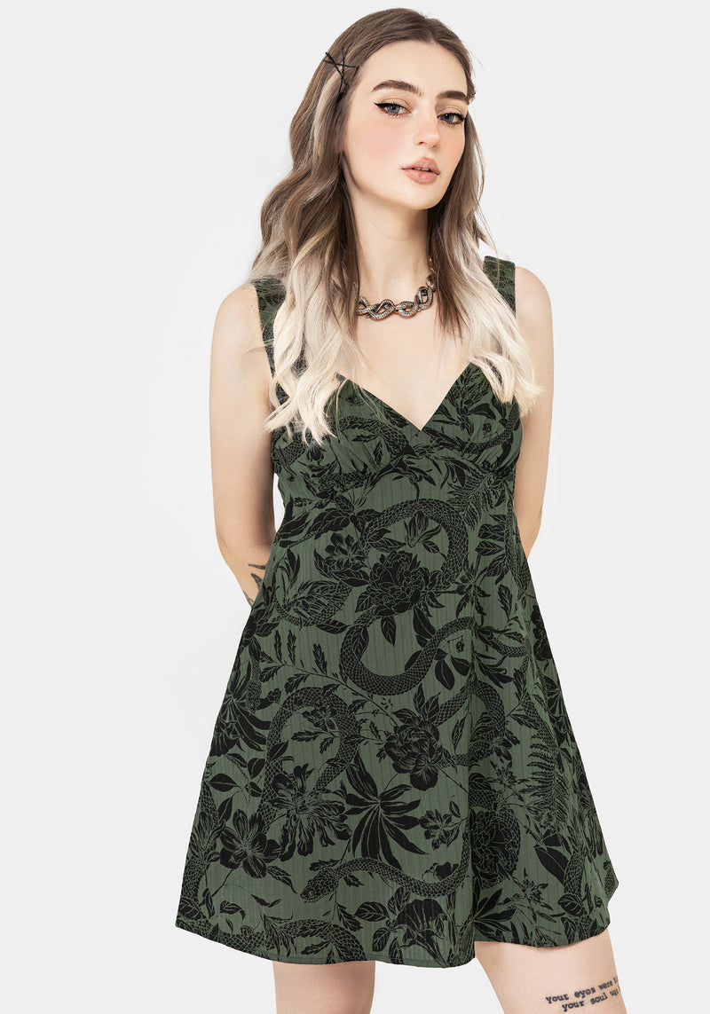 Bashe Baumwolle Mini Sonne Kleid - Grün