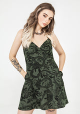 Bashe Baumwolle Mini Sonne Kleid - Grün