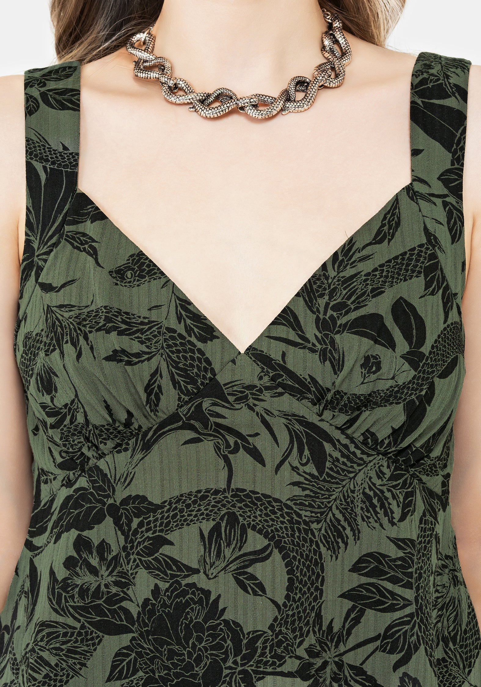 Bashe Baumwolle Mini Sonne Kleid - Grün