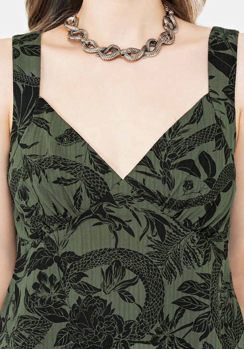 Bashe Baumwolle Mini Sonne Kleid - Grün
