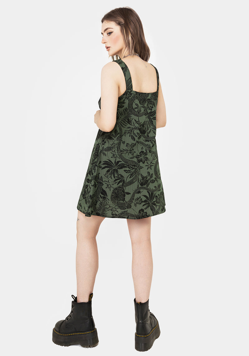 Bashe Baumwolle Mini Sonne Kleid - Grün