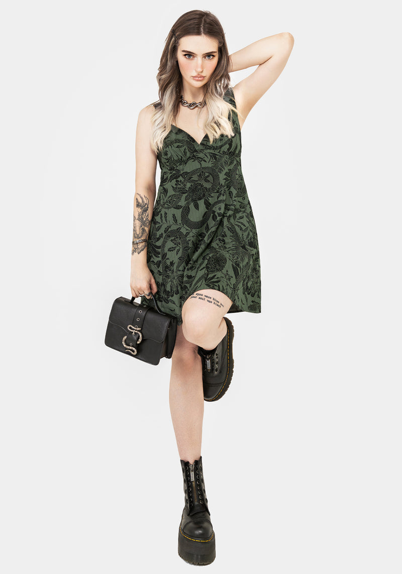 Bashe Baumwolle Mini Sonne Kleid - Grün