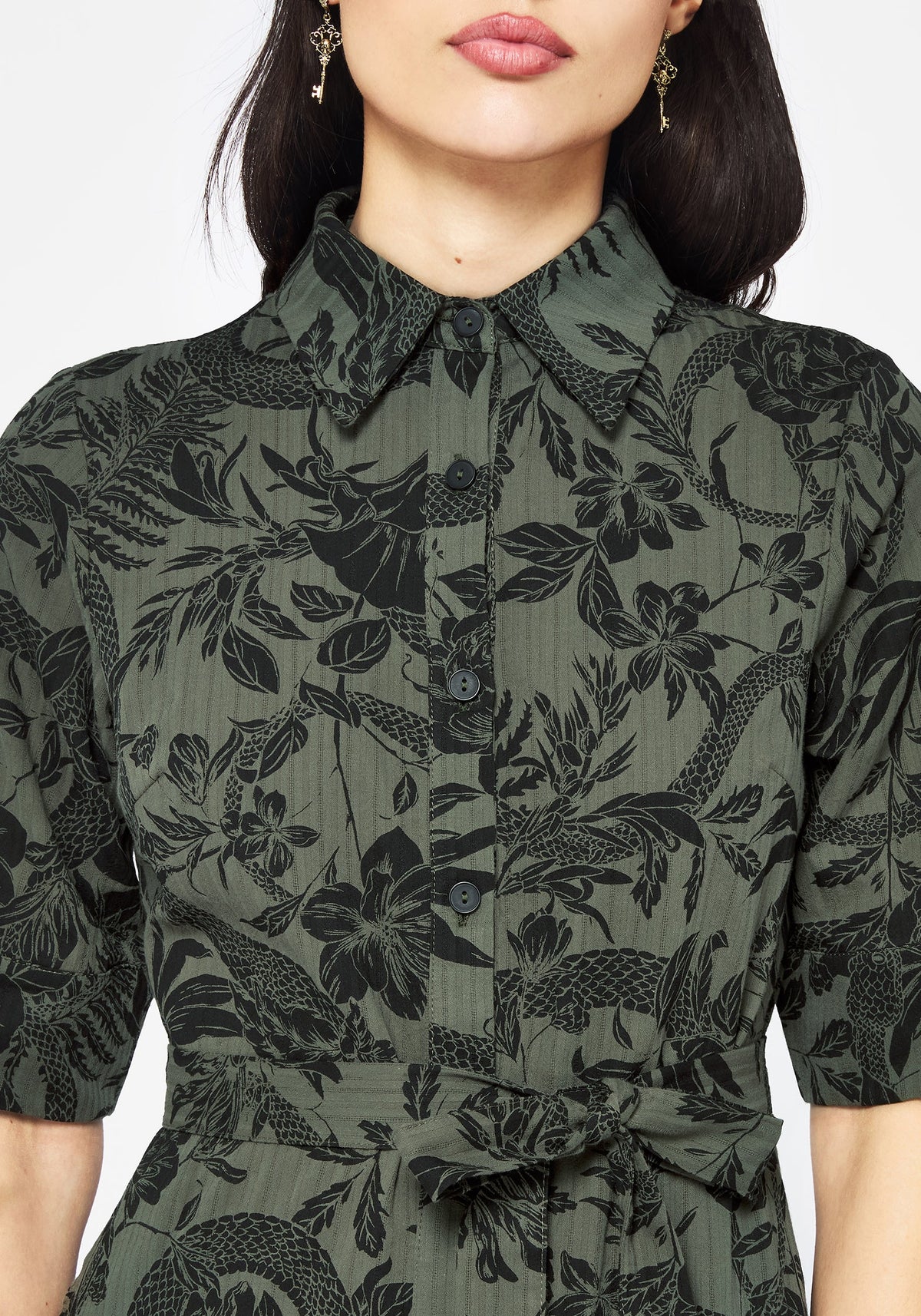 Bashe Baumwolle Midaxi Hemd Kleid - Grün