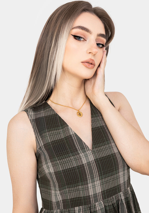 Clara Baumwolle Prüfen Ärmellos Gestuft Rüsche Midi Kleid