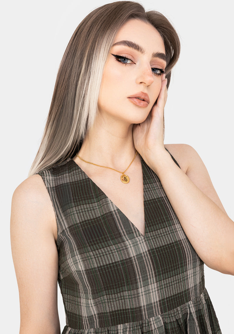 Clara Baumwolle Prüfen Ärmellos Gestuft Rüsche Midi Kleid
