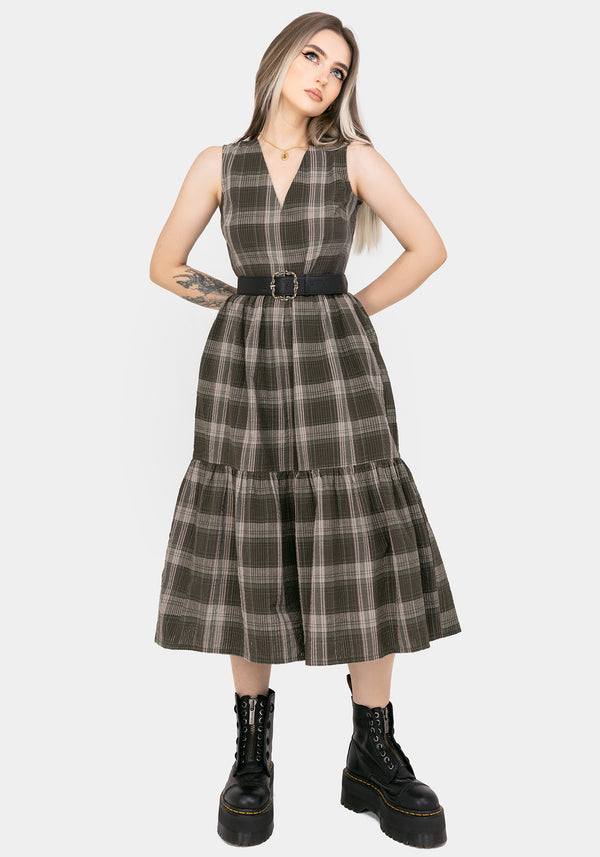Clara Baumwolle Prüfen Ärmellos Gestuft Rüsche Midi Kleid