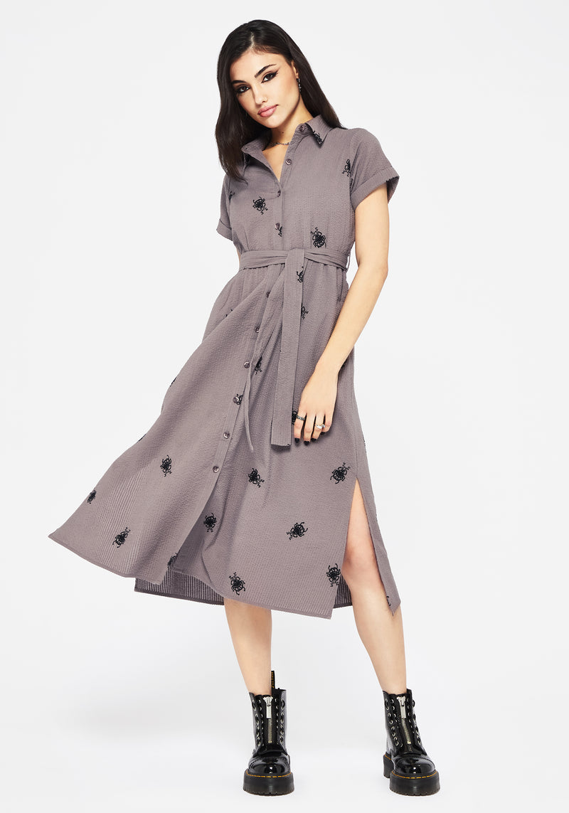 Stag Käfer Bestickt Midi Hemd Kleid