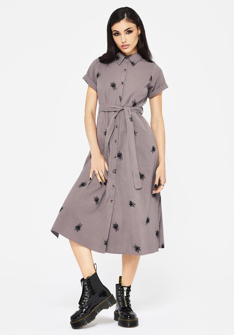 Stag Käfer Bestickt Midi Hemd Kleid