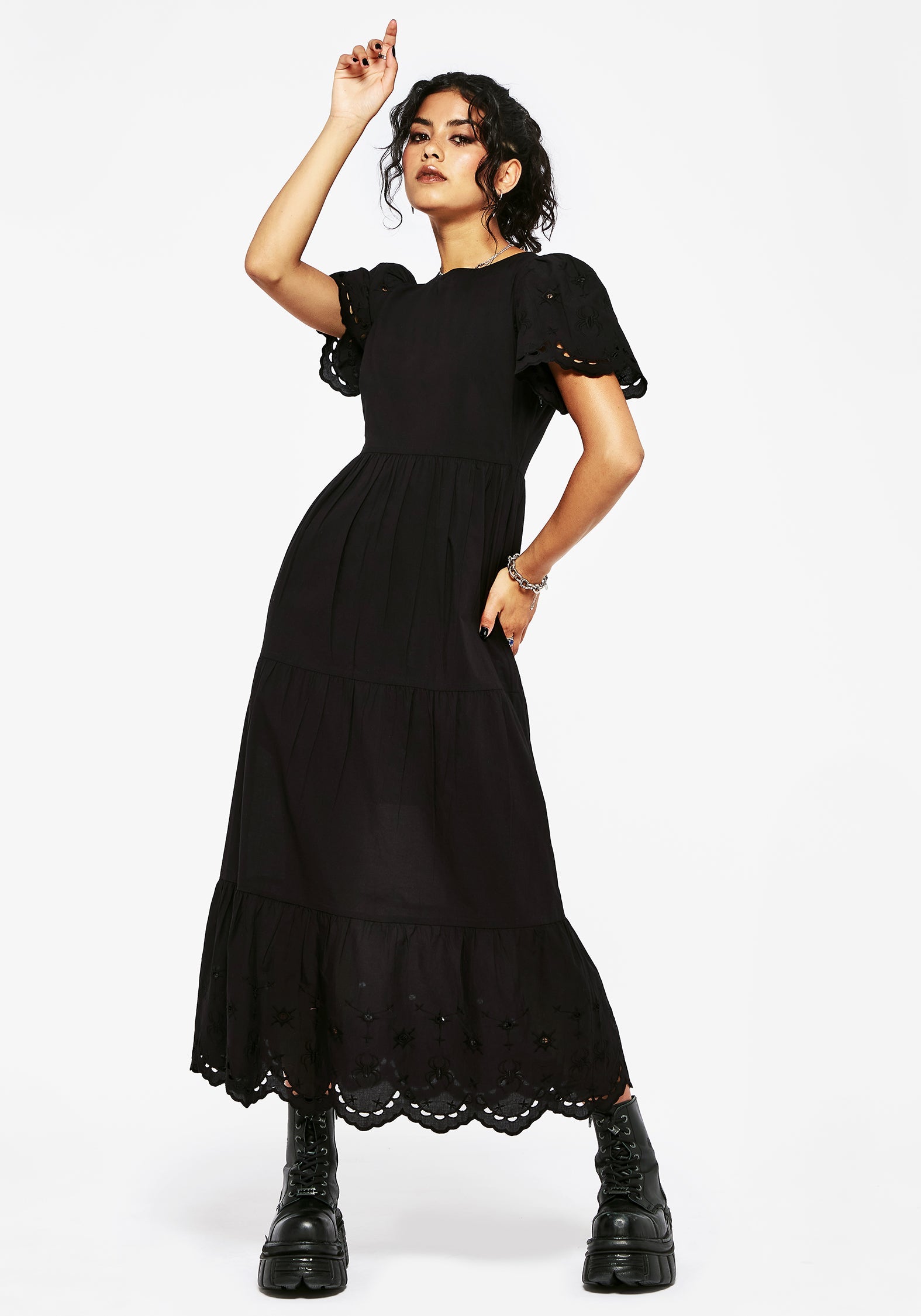 Synthweb Baumwolle Broderie Saum Midaxi Kleid
