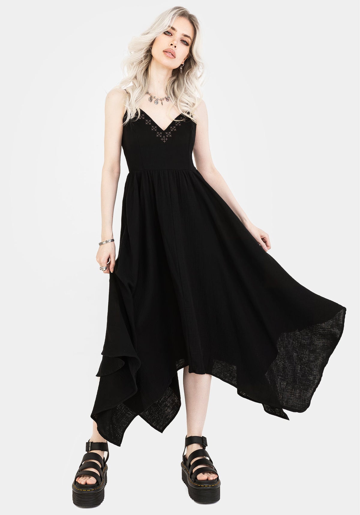 Damara Bestickt Baumwolle Hanky Saum Midaxi Kleid