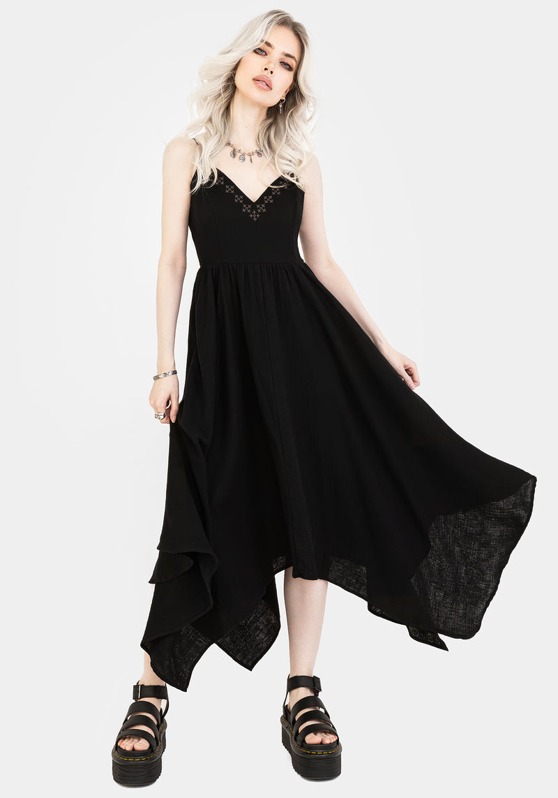Damara Bestickt Baumwolle Hanky Saum Midaxi Kleid