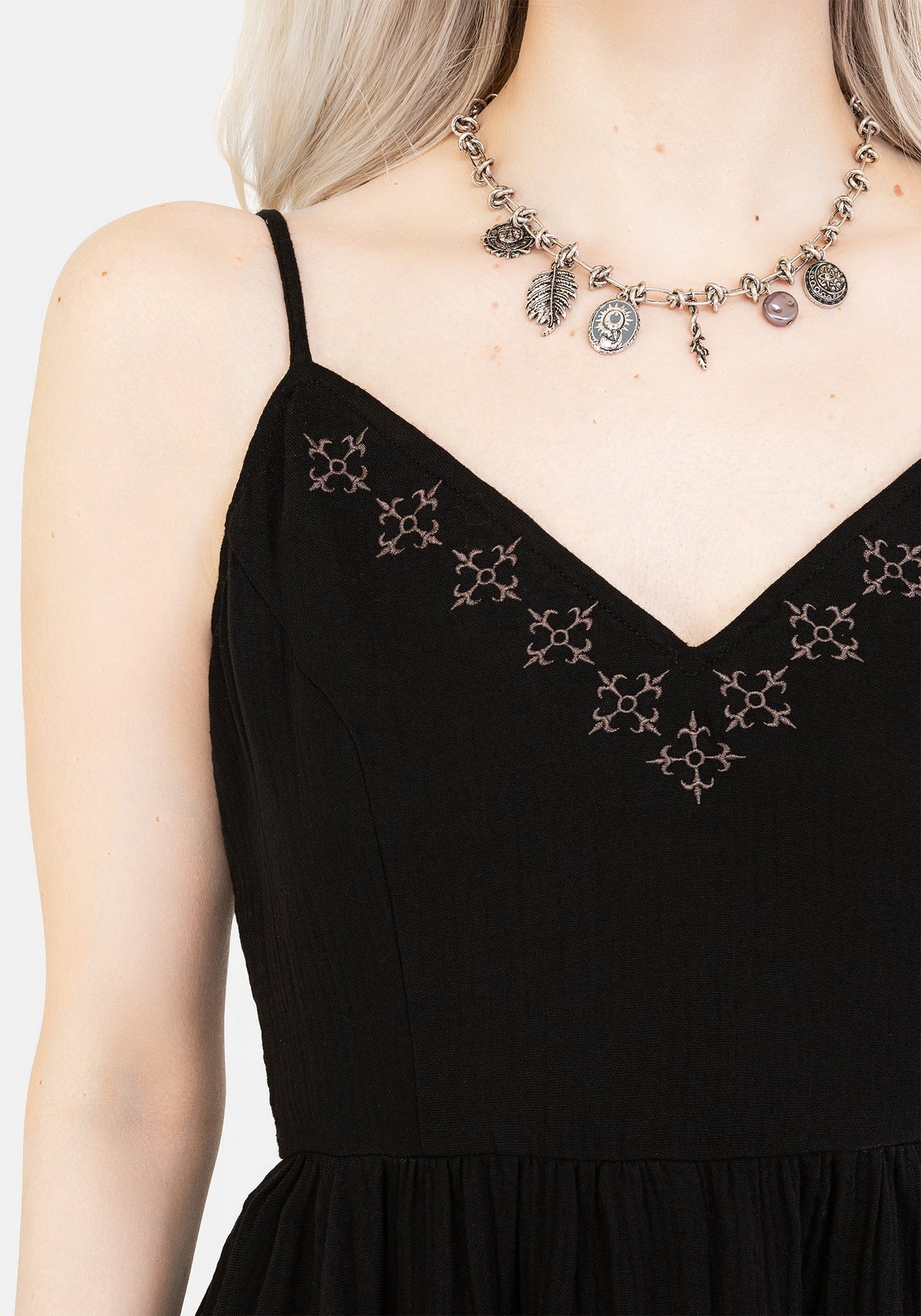 Damara Bestickt Baumwolle Hanky Saum Midaxi Kleid