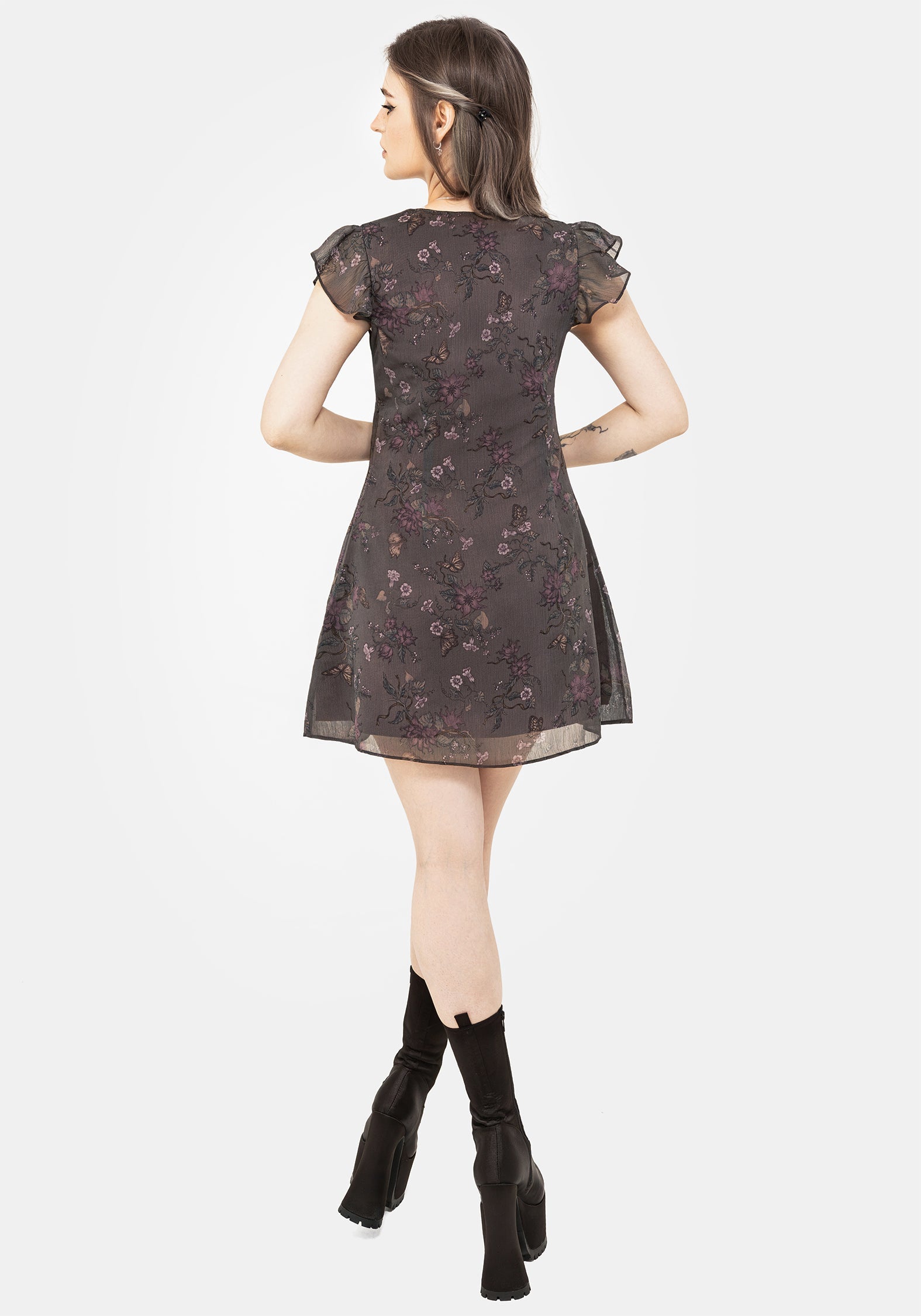 Arnora Chiffon Rüsche Detail Mini Kleid
