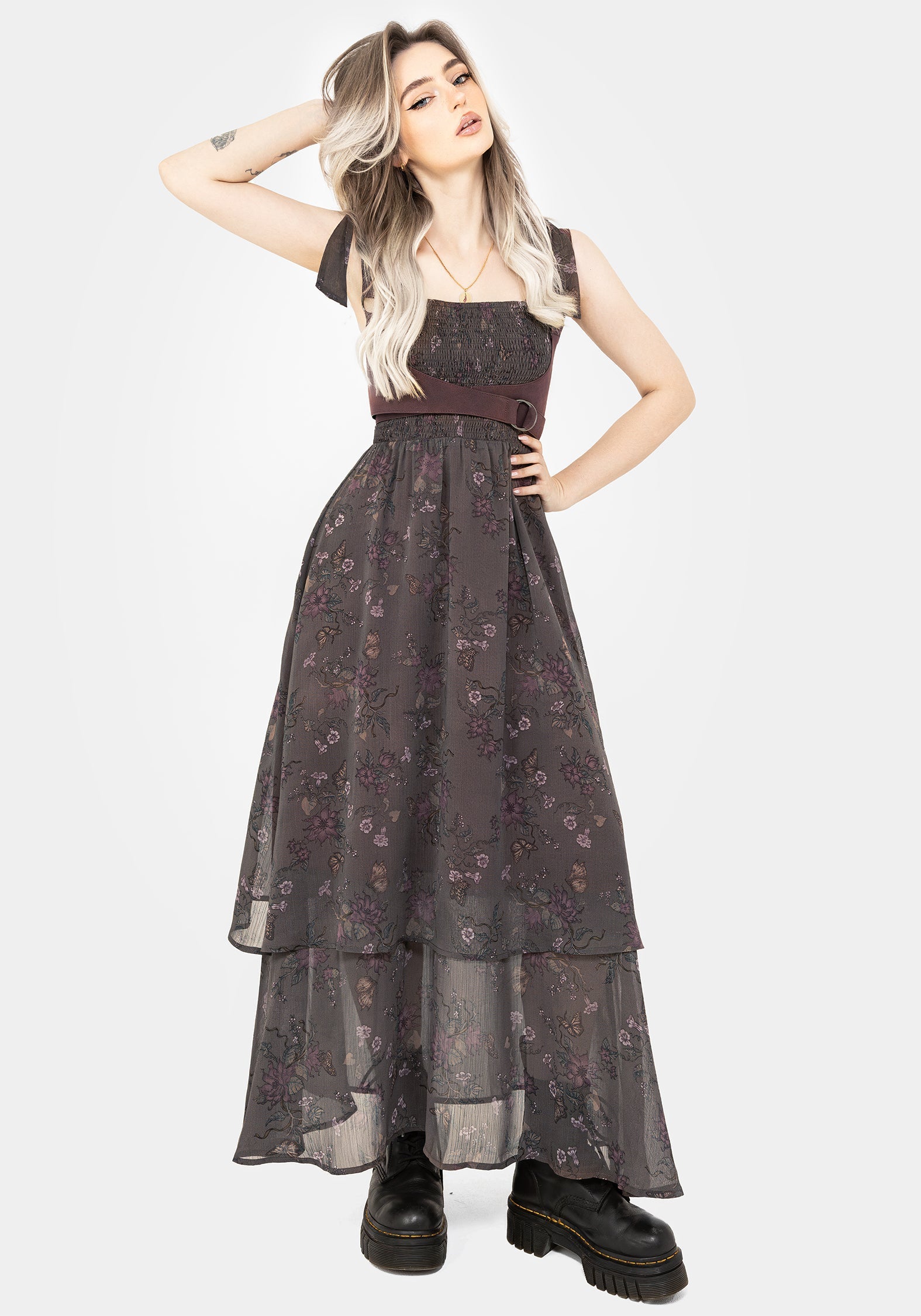 Arnora Cami Gestuft Gerafft Mieder Maxi Kleid