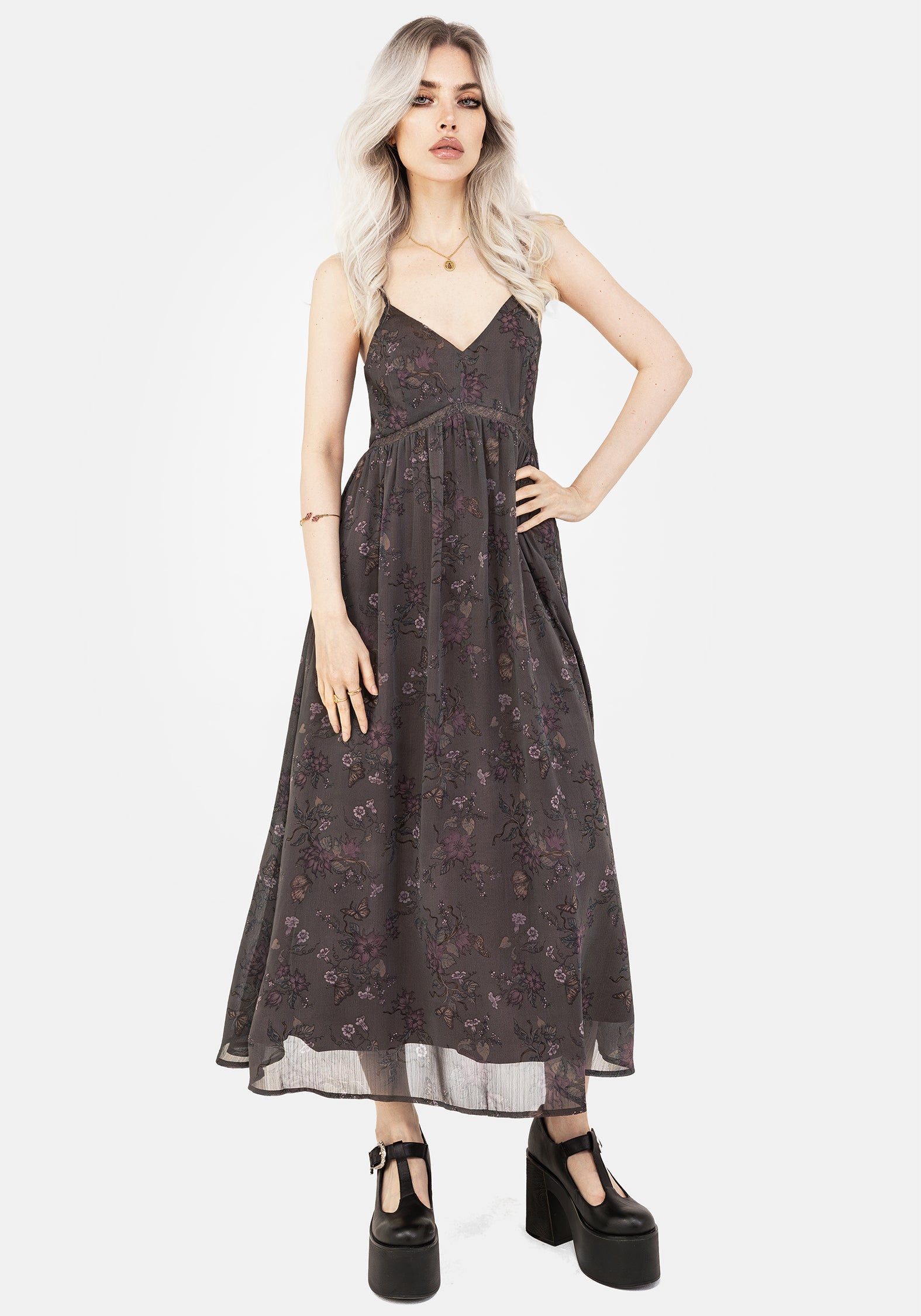Arnora Chiffon Spitze Insert Cami Midaxi Kleid