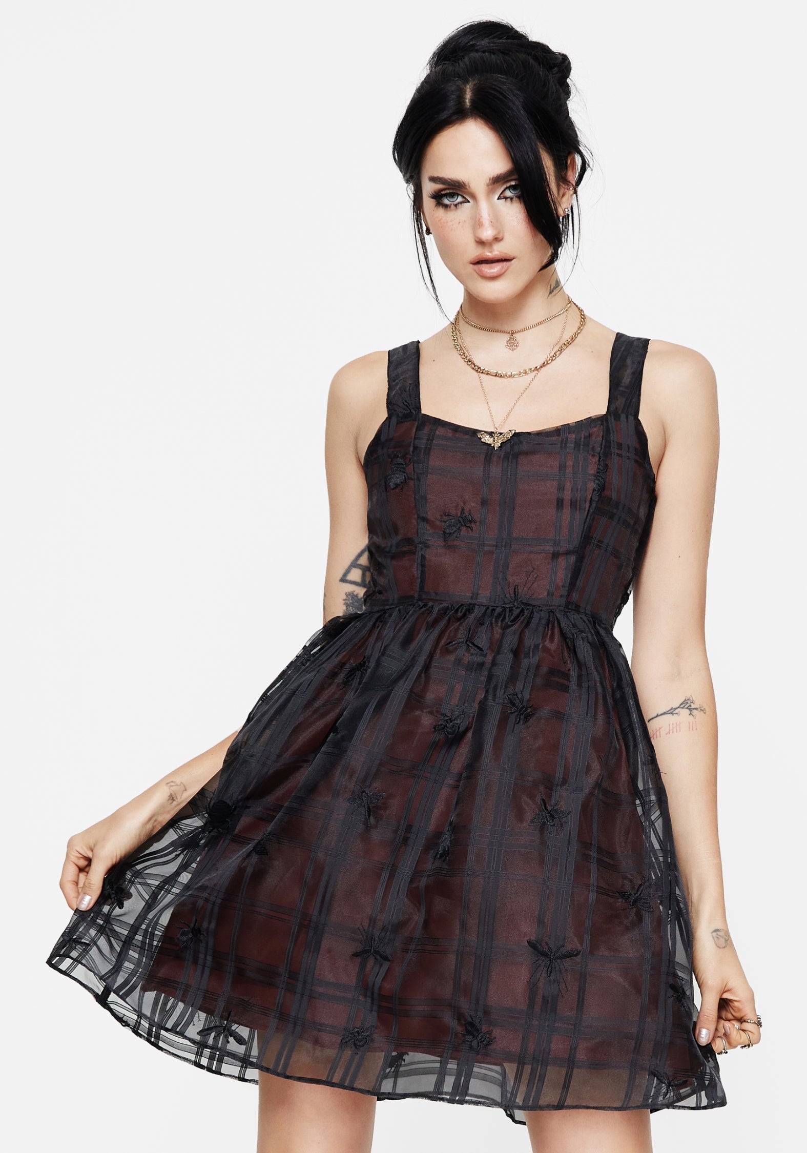 Sedona Organza Prüfen Bestickt Mini Kleid