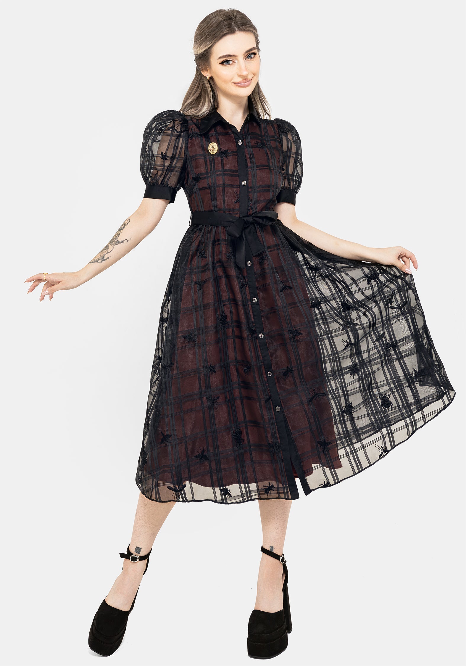 organza skater shirt dress Marcel Organza Shirt Dress 12 / Whisper Blue Zen in Bloom