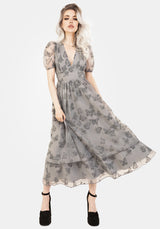 Vanessa Schmetterling Druck Organza Puffärmel Ärmel Midaxi Kleid