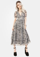 Vanessa Schmetterling Druck Organza Puffärmel Ärmel Midaxi Kleid
