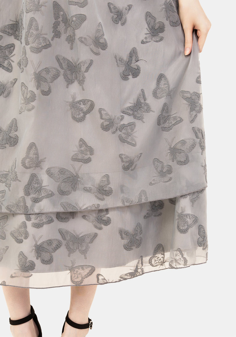 Vanessa Schmetterling Druck Organza Puffärmel Ärmel Midaxi Kleid