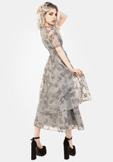 Vanessa Schmetterling Druck Organza Puffärmel Ärmel Midaxi Kleid