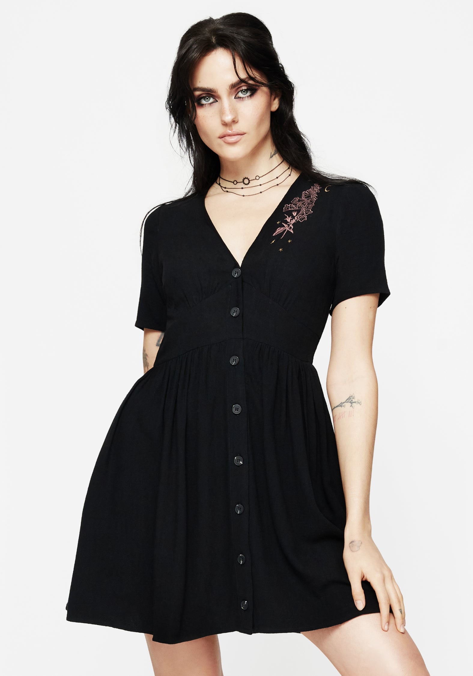 Foxglove V Hals Mini Kleid