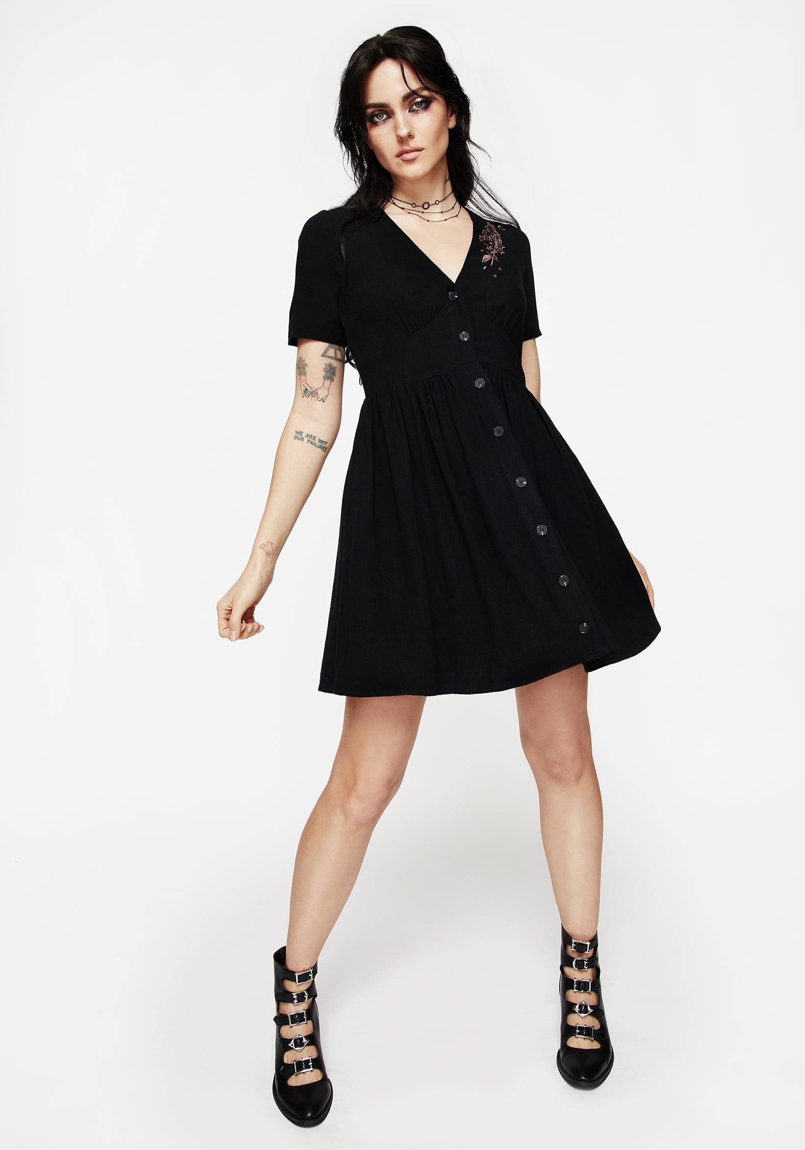 Foxglove V Hals Mini Kleid