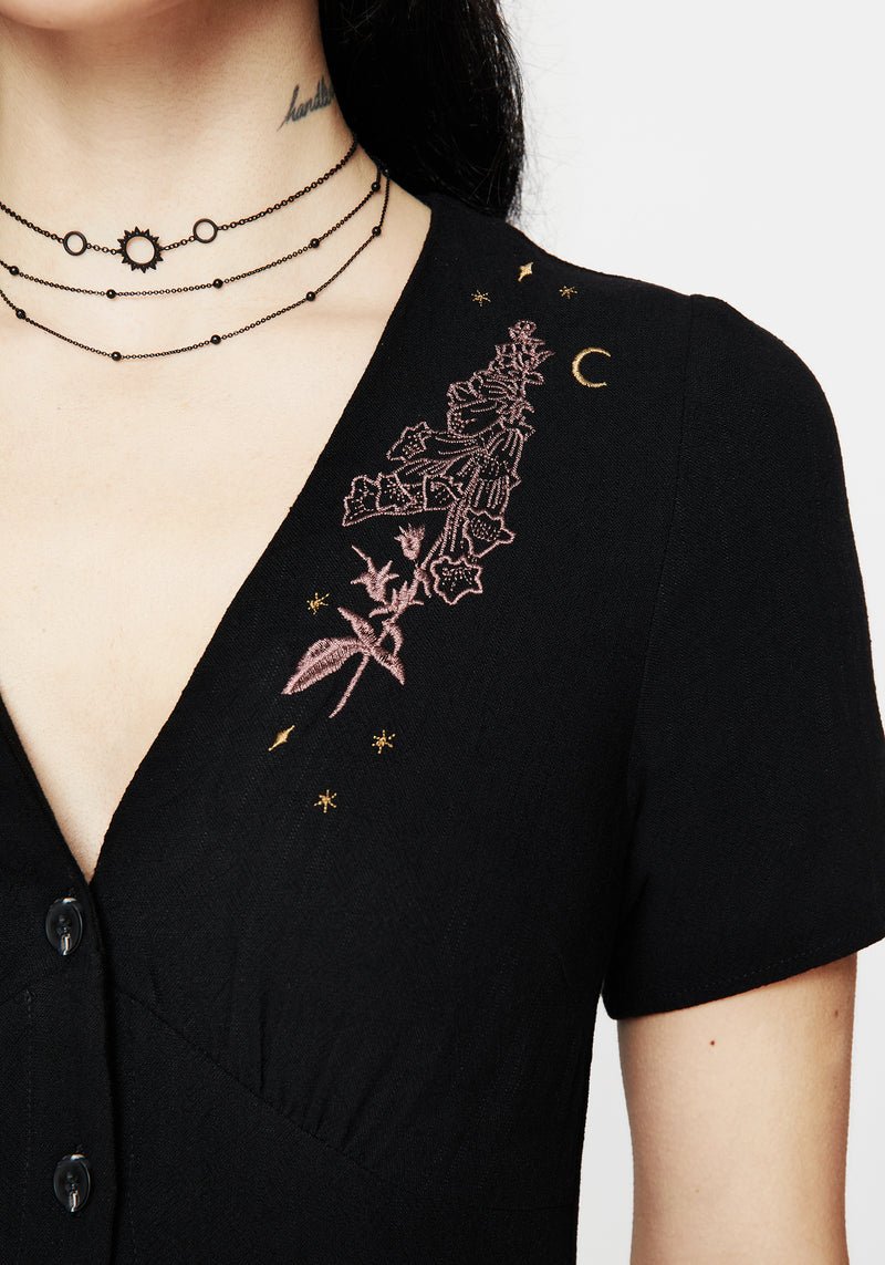 Foxglove V Hals Mini Kleid