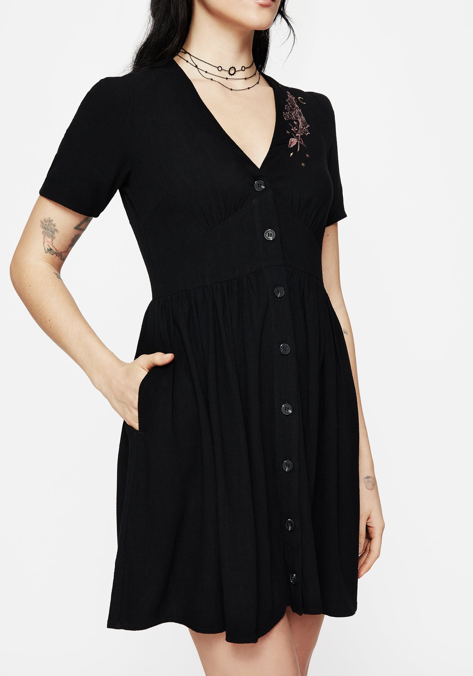 Foxglove V Hals Mini Kleid
