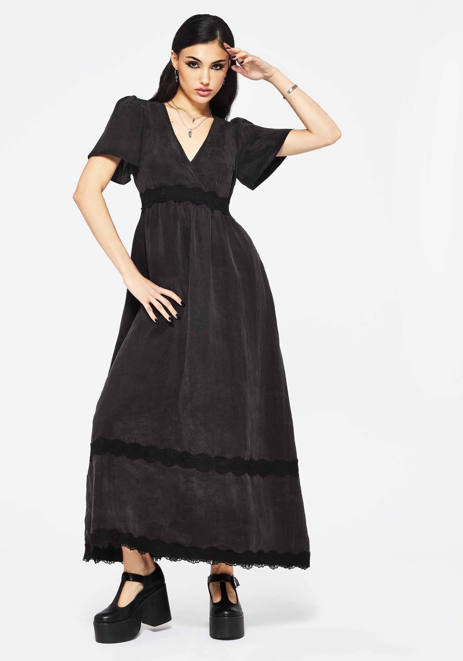 Maeve Lyocell Blend Lace Detail Maxi Dress