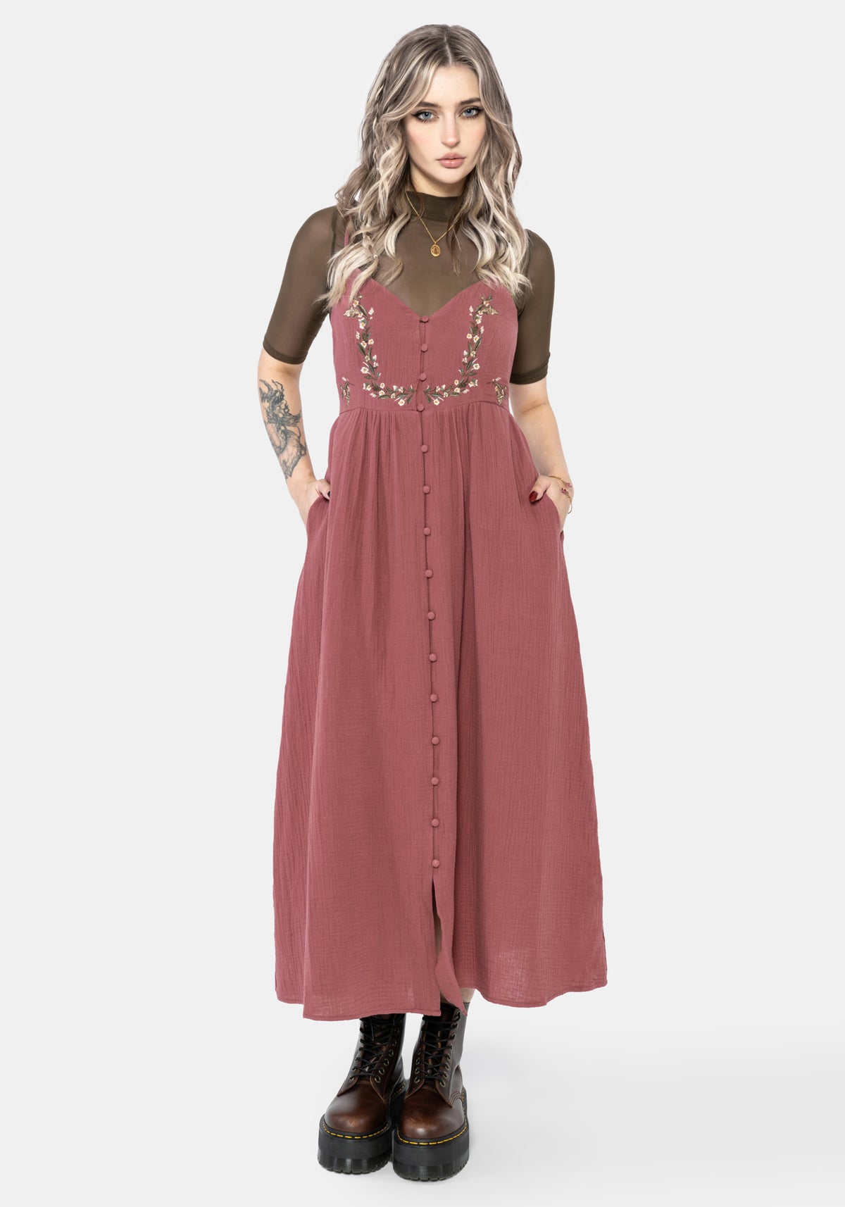 Abundance Baumwolle Blumenmuster Bestickt Mieder Cami Midaxi Kleid