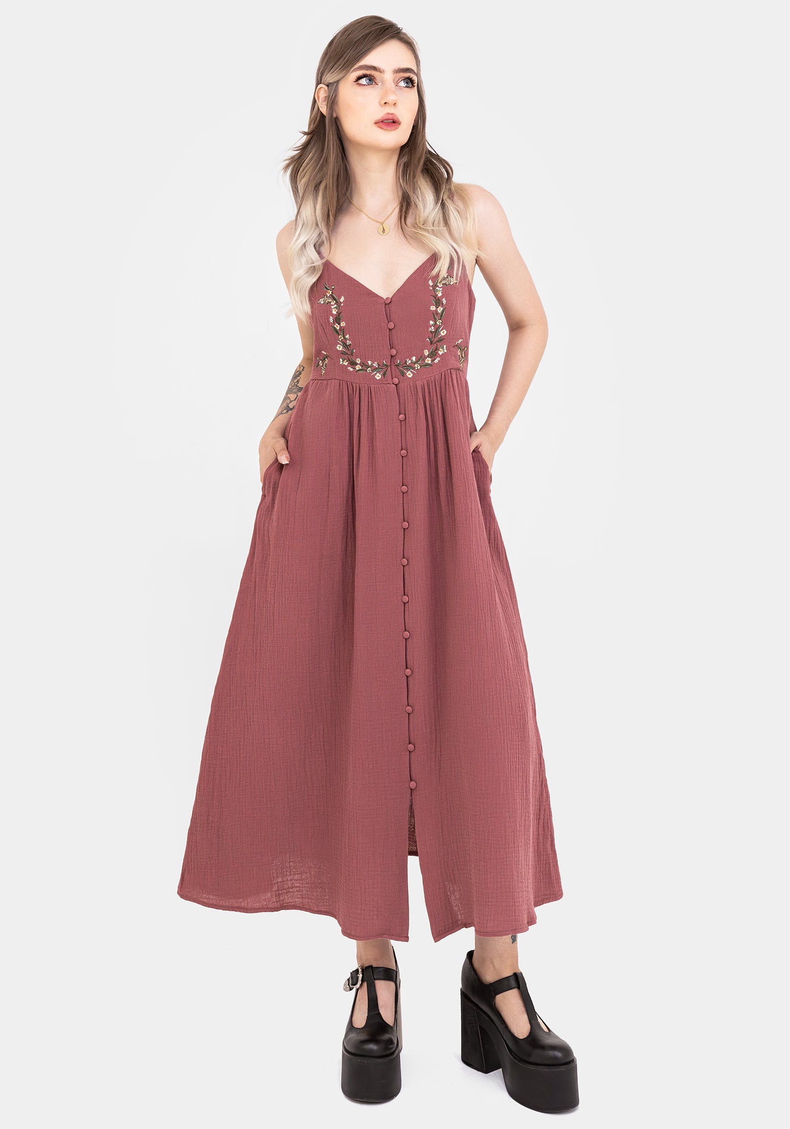 Abundance Baumwolle Blumenmuster Bestickt Mieder Cami Midaxi Kleid