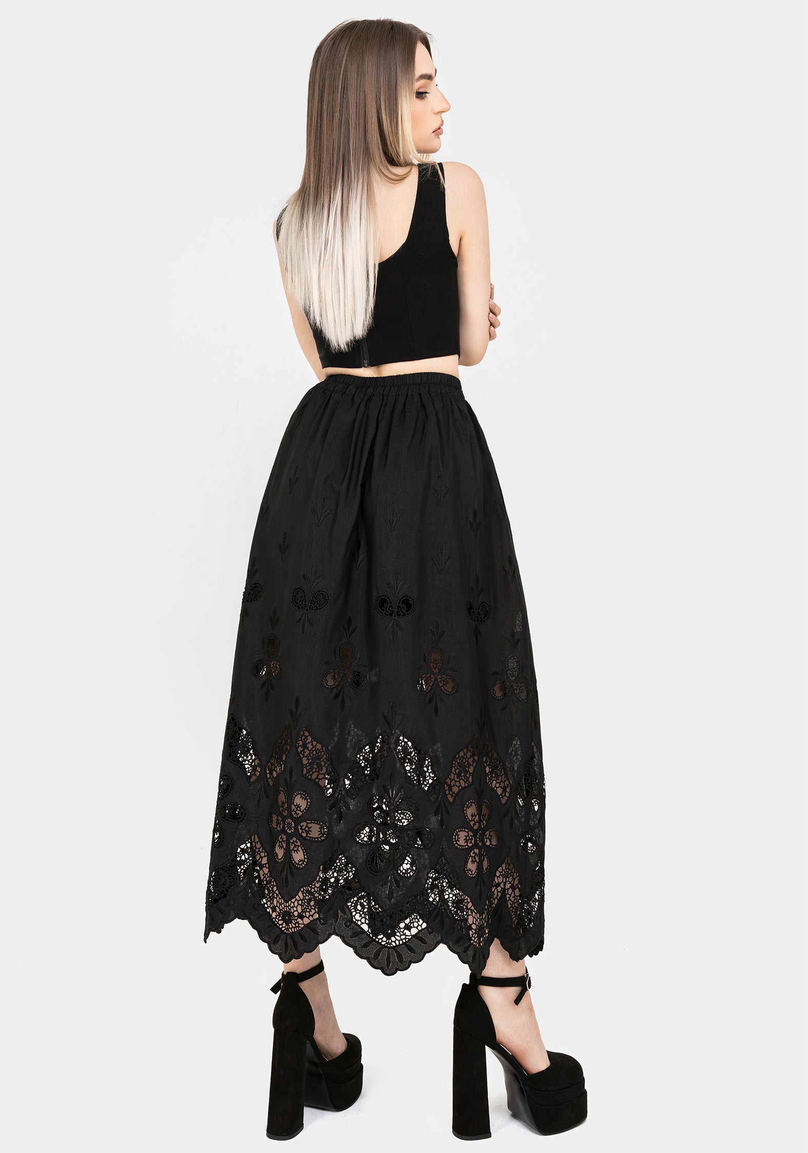 Maple Broderie Saum Maxi Rock