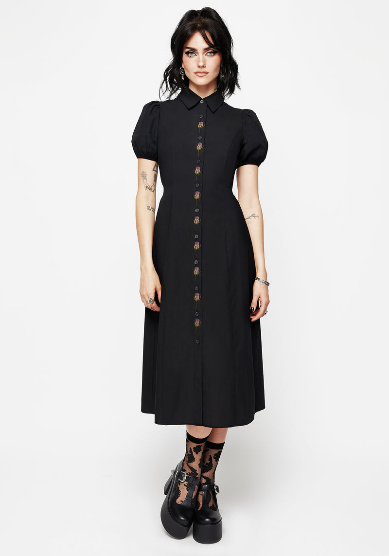 Despair Baumwolle Thistle Bestickt Knopf Hoch Midaxi Kleid