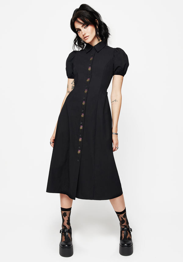 Despair Baumwolle Thistle Bestickt Knopf Hoch Midaxi Kleid