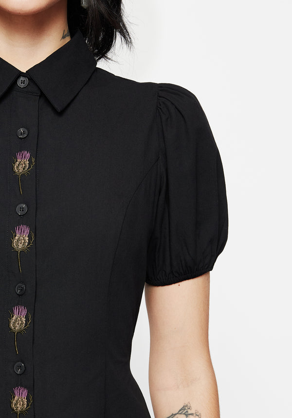 Despair Baumwolle Thistle Bestickt Knopf Hoch Midaxi Kleid