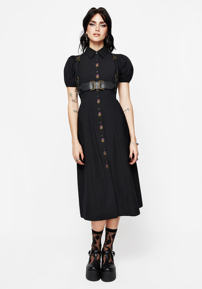 Despair Baumwolle Thistle Bestickt Knopf Hoch Midaxi Kleid