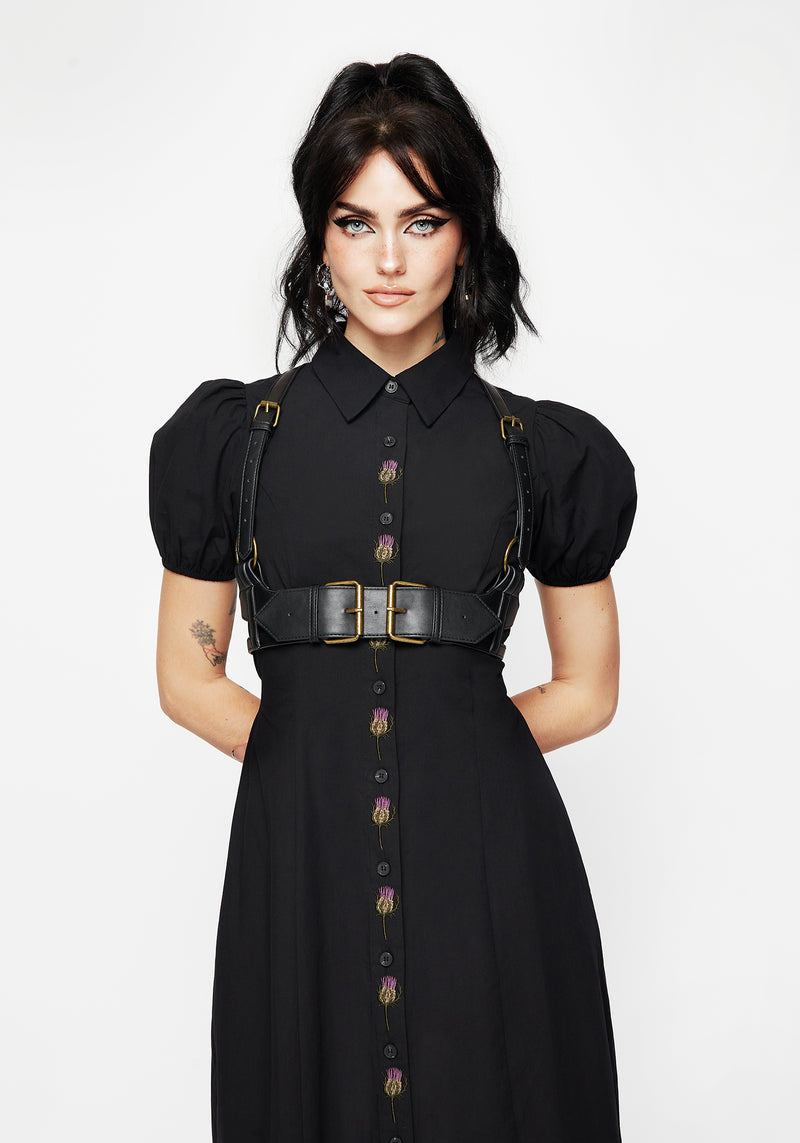 Despair Baumwolle Thistle Bestickt Knopf Hoch Midaxi Kleid