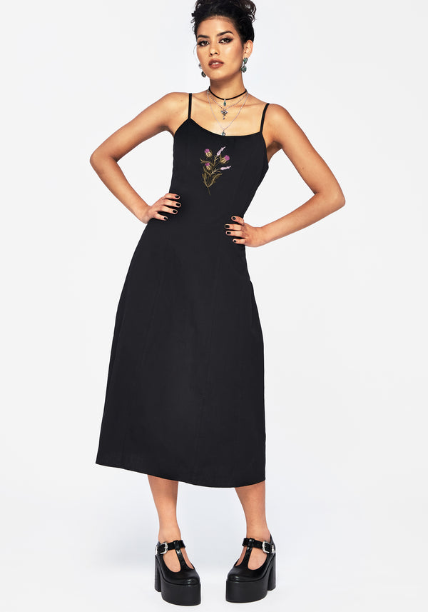Despair Baumwolle Thistle Bestickt Cami Krawatte Back Midi Kleid