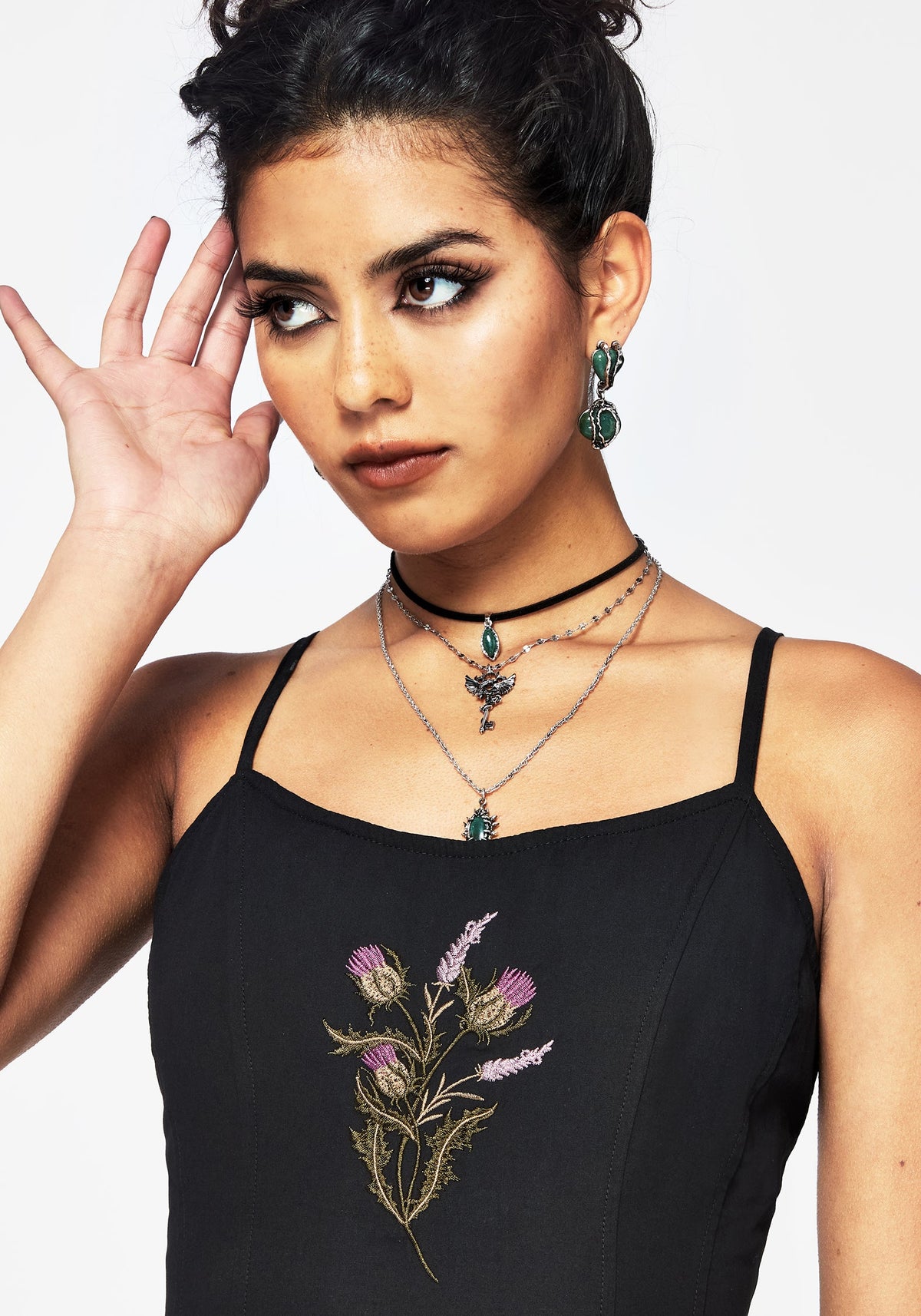 Despair Baumwolle Thistle Bestickt Cami Krawatte Back Midi Kleid