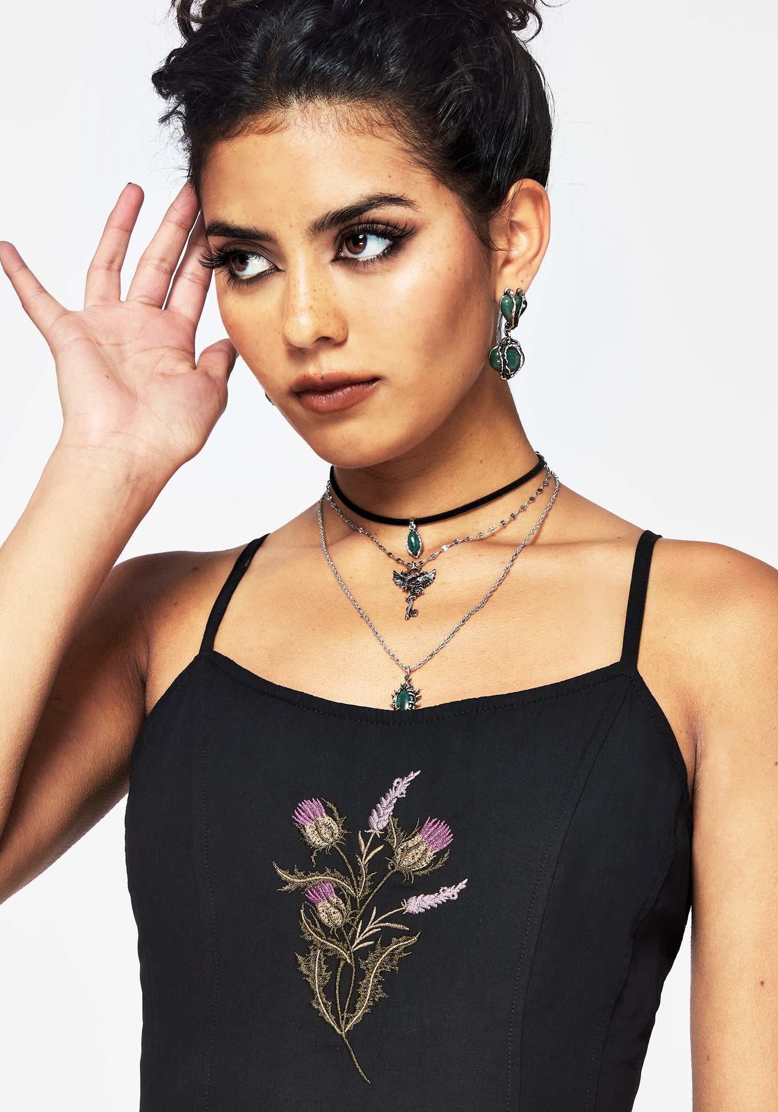 Despair Baumwolle Thistle Bestickt Cami Krawatte Back Midi Kleid