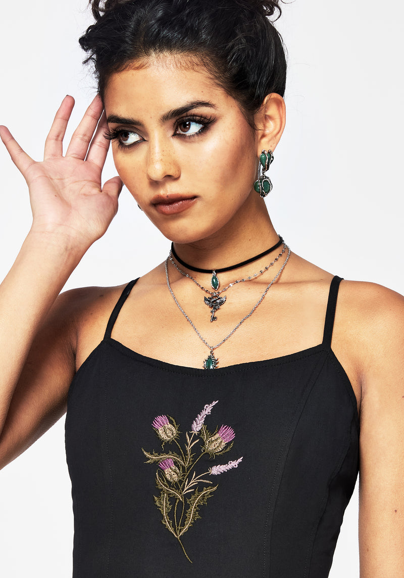 Despair Baumwolle Thistle Bestickt Cami Krawatte Back Midi Kleid